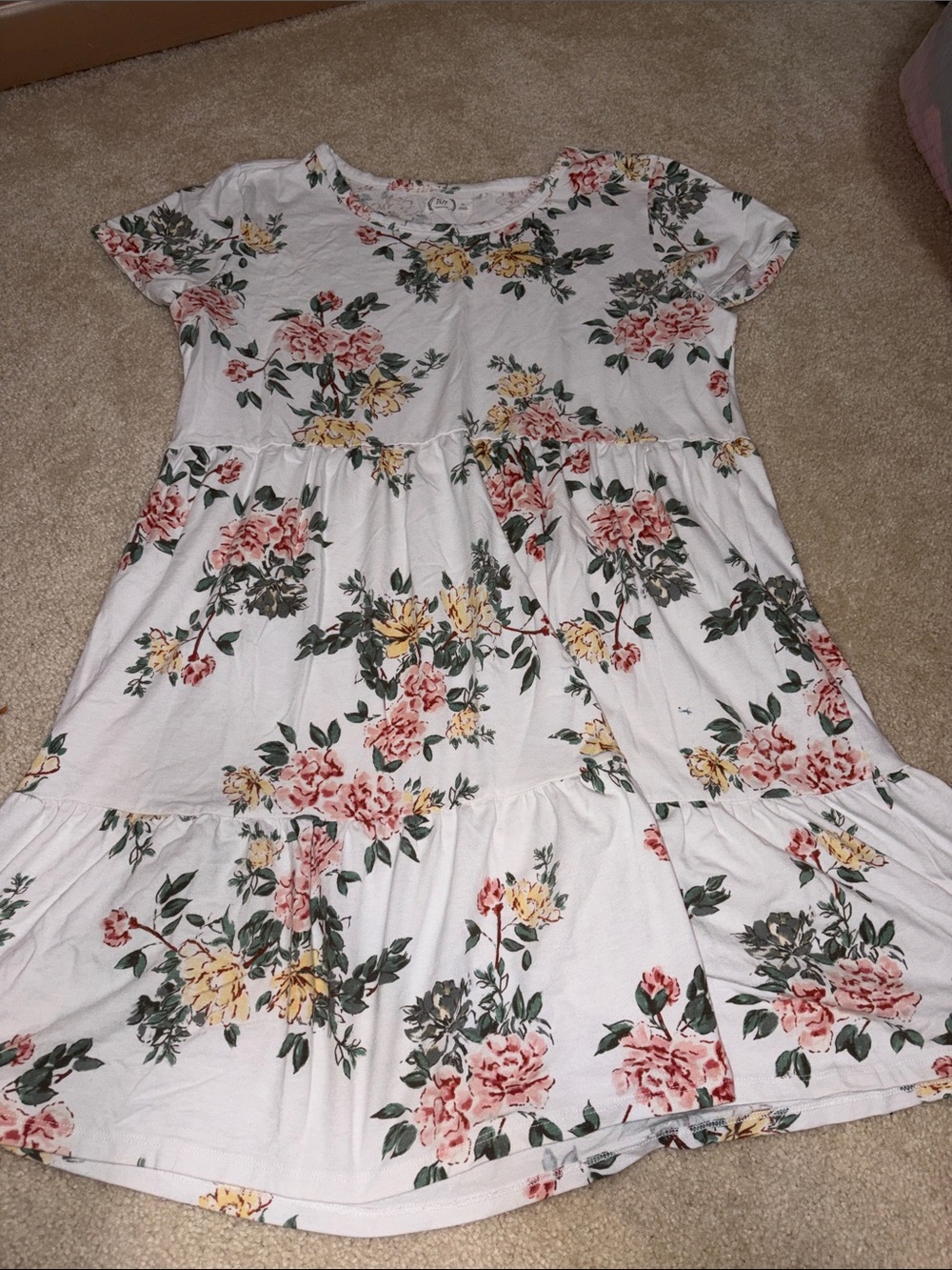 Maurices White Floral Tiered Dress with Pink and Yellow Blooms